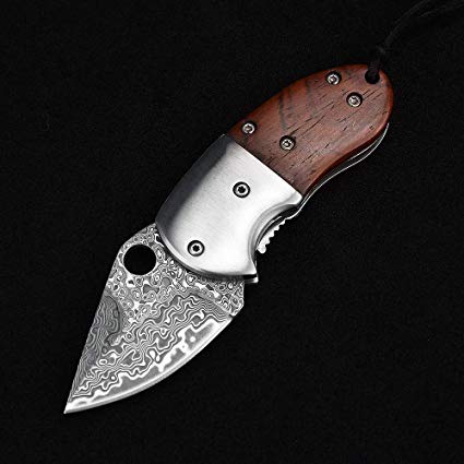 NedFoss Mini Damascus Pocket Knife, 1.5'' Handmade Forged Damascus Steel Blade EDC Folding Knife with Liner Lock