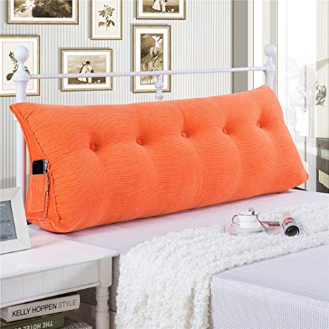 WOWMAX Large Bolster Triangular Reading Backrest Positioning Support Wedge Pillow Headboard for Day Bed Bunk Bed RV/Trailer with Removable Cover Orange 59x7.9x19inch