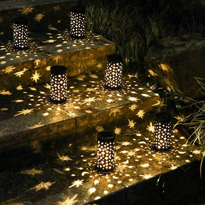 Solar Pathway Lights Outdoor, OxyLED 6 Pack Path Landscape Lighting Solar Powered Waterproof, Hanging Star Moon Solar Lanterns Decorative Outside for Garden Patio Lawn Yard Driveway Walkway Christmas