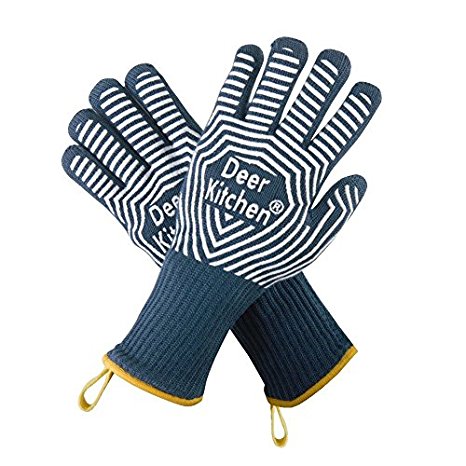 Deer 932°F Extreme Heat Resistant Grill, Smoker, Fry, Bake,BBQ& Oven Gloves, 13.8” Long Cooking, Grilling, Smoking, Baking, Frying and Oven mitts gloves