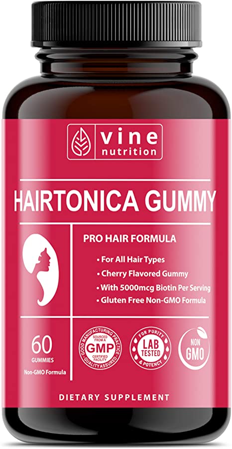Hairtonica Cherry Gummy Hair Growth Vitamins - Hair Vitamins for Faster Hair Growth - Best Hair Growth Supplement & Hair Vitamin - Support Hair Loss & Thinning with Hair Growth Pills - Hair Supplement