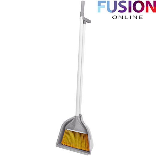 NEW LONG HANDLE HANDLED DUSTPAN DUST PAN AND WITH BRUSH SET SWEEPER DUSTPAN SET D2 (FUSION) (TM) (Silver)