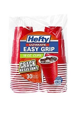 [30 Pack] Hefty Ultimate Easy Grip Crack Resistant Red Plastic Party Cups (18oz. - 530ml.)