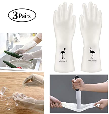 Rubber Gloves for Household Cleaning Gloves, Durable Kitchen PVC Gloves for Dishwashing Waterproof and Latex-Free (3 Pairs) (L)