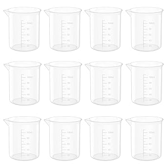 12 Pcs 3.4 Oz Transparent Lab Measuring Cup, 100ml Plastic Beaker Cups, for Science Experiment, Liquid Measuring