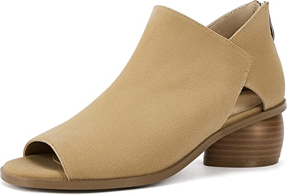 LAICIGO Womens Heeled Sandals Peep Toe Ankle Boots Chunky Heels V Cut Back Zipper Mid Heel Faux Suede Dress Pumps Shoes