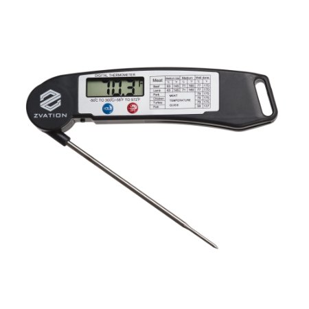 Zvation Ultra Fast Cooking Thermometer - Digital Thermometer with Instant Read - Long Foldable Probe - For all Liquid or Solid Foods - Best Meat thermometer for BBQ Grill and Oven