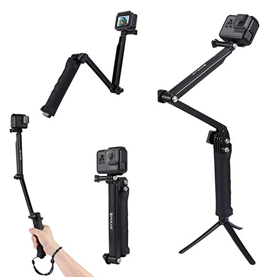 Briday 3-Way Selfie Stick Tripod Multi-Functional Camera Tripod Handle Grip Foldable Pole Extension Arm for GoPro New Hero /HERO7 /6/5 /4/3  /3/2 /1, DJI Osmo Action, Xiaoyi and Other Action Camera