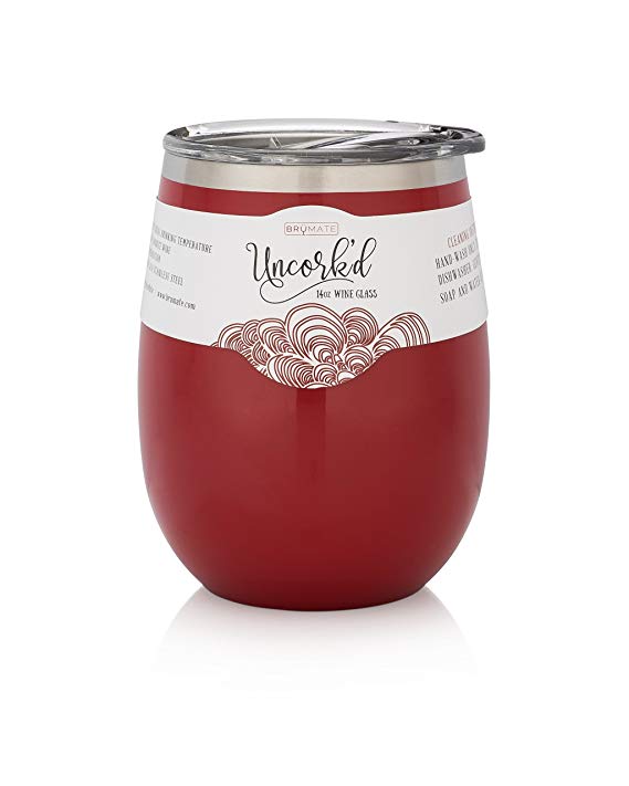 BrüMate Uncork'd XL With Splash-proof Lid - Made Of Vacuum Insulated Stainless Steel - 14 Oz (Cherry)