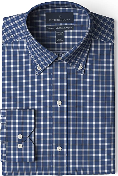 Buttoned Down Men's Tailored Fit Button Collar Pattern Dress Shirt