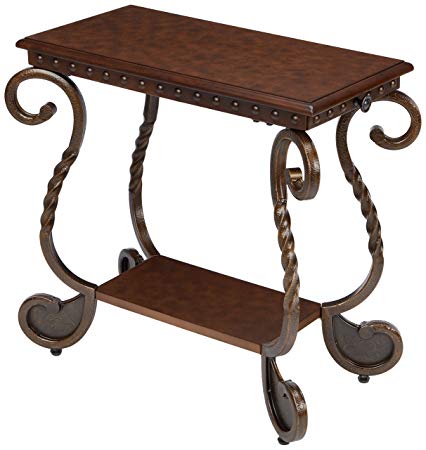Ashley Furniture Signature Design - Rafferty Chairside End Table - Antique Finish with Metal Base - Rectangular - Dark Brown