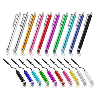 Chromo Inc Bundle of 20 Vibrant Colorful Premium Stylus Pens for all Touchscreen Smartphones and Tablets. New Color Coded Matching Tips