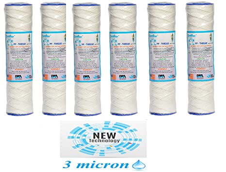 Psi Thread Spun pre Filter - 10 inches, New Technology, Upto 3 Micron filteration, Compatible with All Standard Size pre Filters, Combo of 6 Yarn Thread Spun