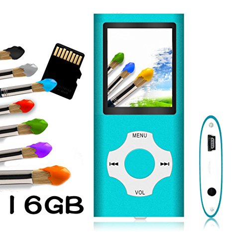 Tomameri - MP3 / MP4 Player with Rhombic Button, Portable Music and Video Player, Including a 16 GB Micro SD Card and Maximum support 32GB, Supporting Photo Viewer, Video and Voice Recorder - (Blue)