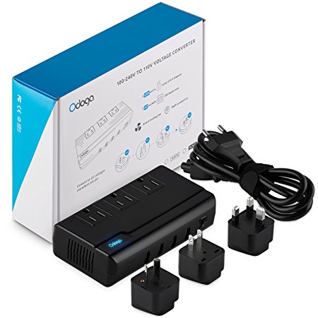 Odoga Voltage Converter 220V to 110V With 4 USB Ports [5V/2.1A Each] 3 AC Outlets And UK/Europe/AUS International Travel Plug Adapters Suitable For More Than 150 Countries (For US Appliances Overseas)