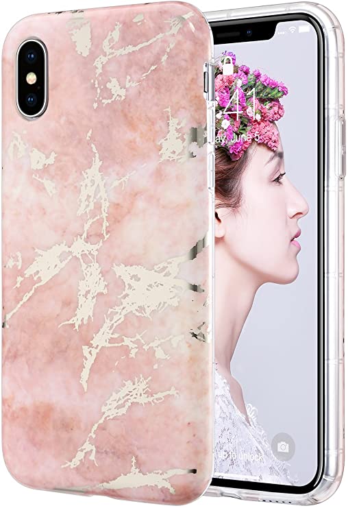 ULAK iPhone Xs Case, iPhone X Case, Pink Marble Pattern Design with Shockproof Clear Bumper Slim Fit Anti-Scratch Protective Phone Case for Apple iPhone X/XS 5.8 inch