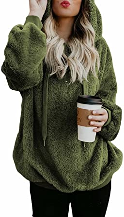 Dokotoo Womens Fuzzy Casual Loose Sweatshirt Hooded with Pockets Outerwear S-XXL