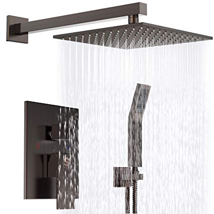 SR SUN RISE Venetian Bronze Shower System 10 Inch Brass Bathroom Luxury Rain Mixer Shower Combo Set Wall Mounted Rainfall Shower Head System(Contain Shower faucet rough-in valve body and trim)