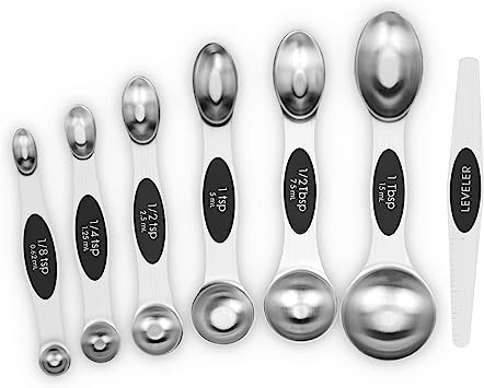 Aovchei 7 PCS Magnetic Measuring Spoons Set, Dual Sided, Stainless Steel Small Tablespoon, Teaspoons, Fits in Spice Jars, for Dry and Liquid, Black