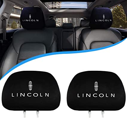 2PCS Car Headrest Covers for Lincoln, Black Comfortable Printed Logo Head Rest Covers for Lincoln Vehicles (Printed Lincoln)