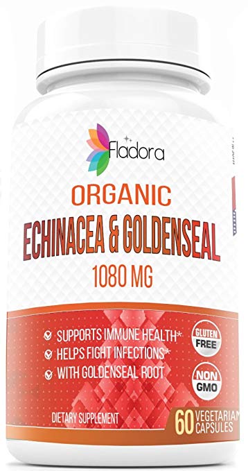 Organic Echinacea with Organic Goldenseal 1080mg - 60 Vegetarian Capsules - Supports Healthy Immune Function and Overall Well-Being - by Fladora