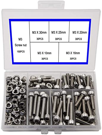 M3 304 Stainless Steel Hexagon Socket Head Cap Screws Hexagon Socket Head Screw Head Mechanical Parts Bolt and Nut Combination Box