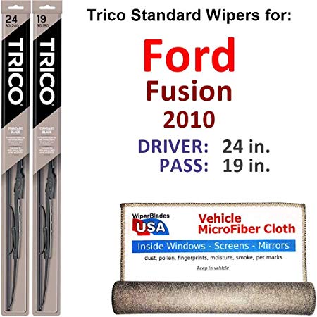 Wiper Blades for 2010 Ford Fusion Driver & Passenger Trico Steel Wipers Set of 2 Bundled with Bonus MicroFiber Interior Car Cloth