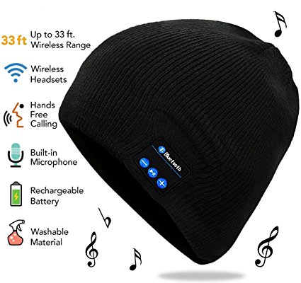 Bluetooth Beanie, Rechargeable Unisex Wireless Beanie Hat with Control Panel, Removable Stereo Headphones, Charges via USB, Unique & Delightful Christmas Gift for Your Friends and Families by HANPURE