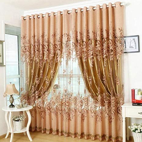 Edal Romantic Modern Floral Peony Tulle Living Room Drapery Valances Window Curtain