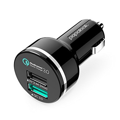 PAPALOOK Car Charger with Quick Charge 3.0 Dual USB Port for iPhone 7 6S Plus 6 Plus 6 5SE 5S 5 5C 4S, Samsung Galaxy S7 S6 Edge, Note 5 4 S5 Tab S,LG G5 G4,HTC,Nexus,iPads and more