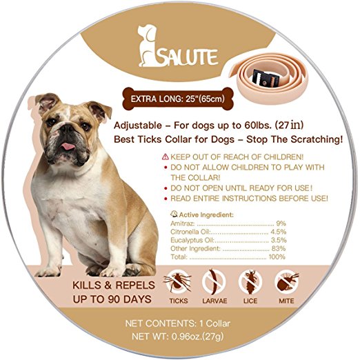 Salute Flea and Ticks Collar for Dogs and Puppies, Adjustable One Size Fits All, Water Resistant - 27"