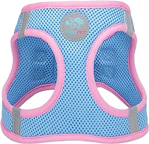 PHOEPET Step-in Dog Harness,Reflective Adjustable Dog Vest Harness, Soft Pet Walking Jacket with 2 Metal Leash Hooks for Dog and Cat(Baby Blue Base & Pink Straps,M)