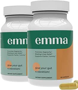 Emma Gut Health Support for Gas and Bloating, Digestive Comfort, Gut Cleanse & Balance - Enhance Bowel Regularity - Probiotic and Herbal Blend, 60 Capsules-2 Pack