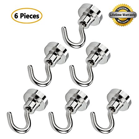 20LB Magnetic Hooks 6 Hook Set Great for Hang and Add Storage Powerful Heavy Duty Neodymium Magnet
