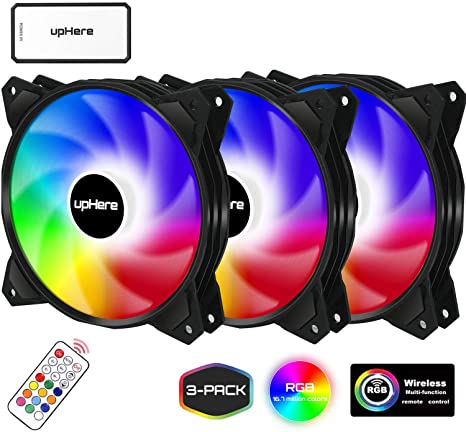 upHere Quiet Edition 120mm Wireless 3-Pack RGB Computer Case Fan,for PC Cooling(PF1206-3)