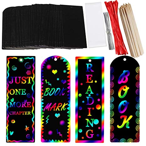 Supla 36 Set 2 Style Magic Scratch Rainbow Bookmarks Making Kit for Kids Students Party Favor Scratch Paper DIY Bookmarks Bulk with Scratching Tools Satin Ribbons for Classroom Activities