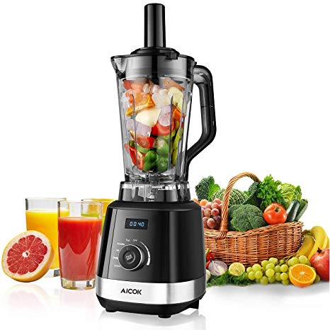 Smoothie Blender, Aicok Commercial Blender 1500W with 32,000 RPM High Speed, Multi Function 5 in 1 Profession Blender with BPA Free Tritan Pitcher & Tamper / 6 Sharp Blade / LED Indicator / Black