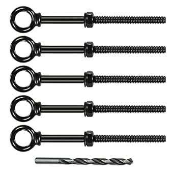 Muzata 5pack 1/4" x 5" Black Eye Bolt Heavy Duty Shoulder Lifting Ring Threaded Eyebolts with Nuts Washers T316 Stainless Steel Marine Grade UNC-3A CR32