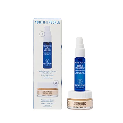 Youth To The People Plump It Up Youth Stack - Travel Size Triple Peptide   Cactus Oasis Serum (8ml) Adaptogen Deep Moisture Cream (15ml) - Vegan Face Serum   Face Cream Skincare Gift Set