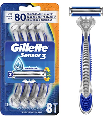 Gillette Sensor3 Men's Disposable Razor, 8 Count, Mens Razors / Blades