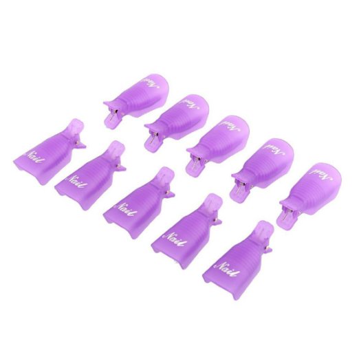 Susenstone®10PC Plastic Nail Art Soak Off Cap Clip UV Gel Polish Remover Wrap Tool (Purple)