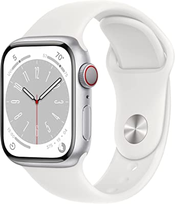 Apple Watch Series 8 [GPS   Cellular 41mm] Smart Watch w/ Silver Aluminum Case with White Sport Band - S/M. Fitness Tracker, Blood Oxygen & ECG Apps, Always-On Retina Display, Water Resistant