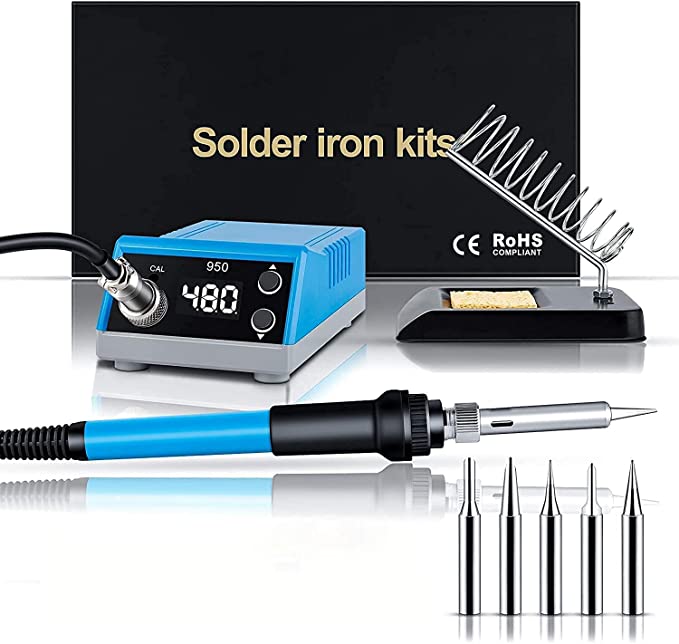 Soldering Station, Ockered 60W Mini Soldering Iron Station Kit with 392℉-896℉ Adjustable Temperature(C/F), Built-in Transformer, Fast Heating, with 5pcs Soldering Tips, 1pc Solder Wire