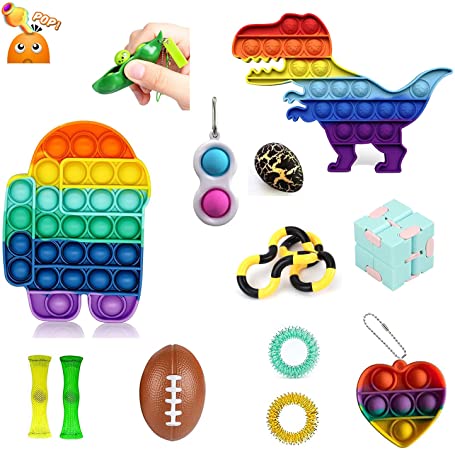 Fidget Toys Pack Push Pop Mini pop Bubble Fidget Sensory Toy Simple Dimple Stress Ball Anxiety Relief Toys for Kids Adults (Dinosaur Pop)