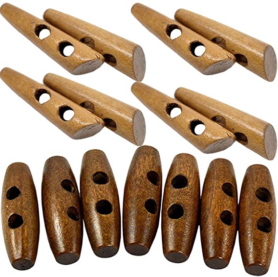 60PCS Natural Horn Shape 2 Hole Scrapbooking Sewing Toggle Wood Buttons Brown Olive Buckle Craft DIY Accessory