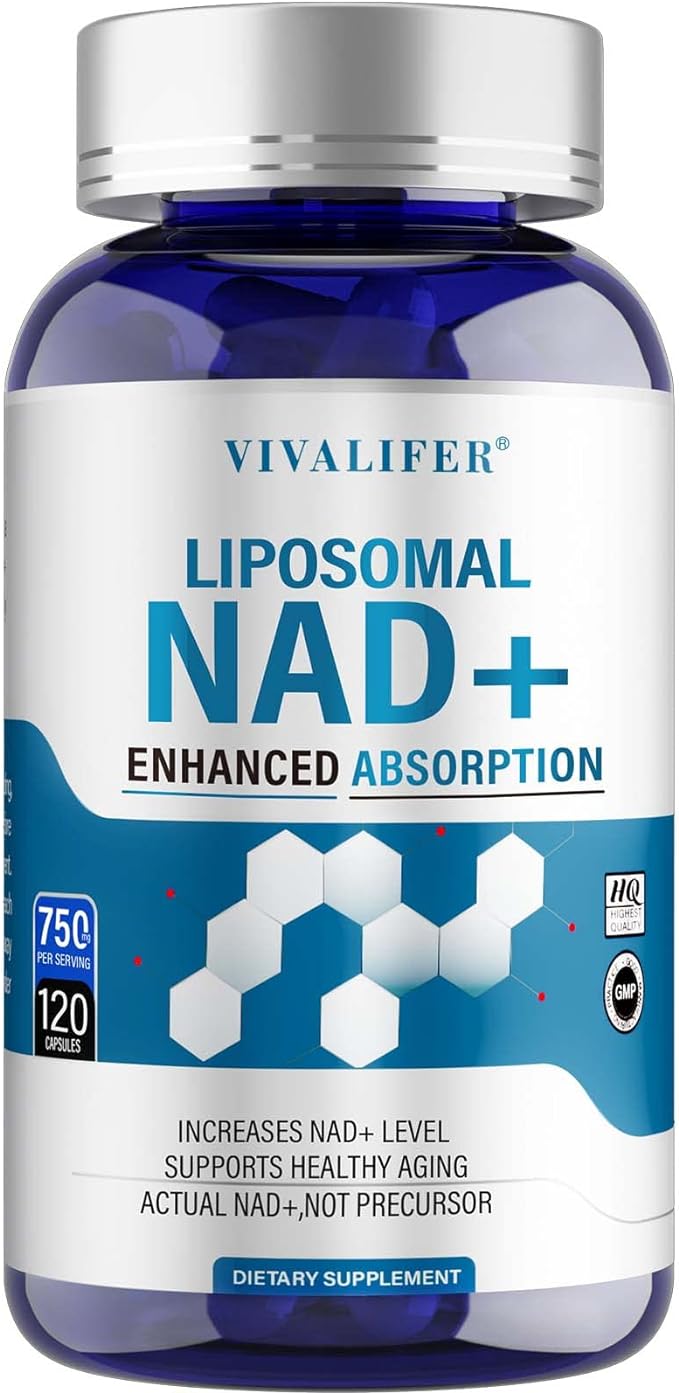 VIVALIFER Liposomal NAD  Supplement, More Efficient Than NMN, NAD  500mg with TMG 250 mg for Ultra Max Enhanced Absorption, Promotes Anti-Aging, Energy and Brain Function - 120 Capsules