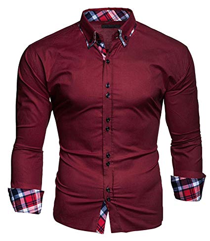 OSYS THX Men's Dress Shirts Solid Slim Fit Long Sleeves Casual Button Down Shirts