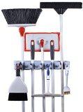 Greenco Mop and Broom Organiser Wall and Closet Mount Organizer Rack Holds Brooms Mops Rakes Garden Equipment Tools and More Contains 5 Non-slip Automatically Adjustable Holders and 6 Hooks