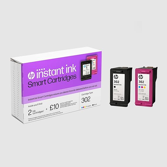 HP 302 Instant Ink Subscription Box Black & Tri-colour Ink Cartridges with £10 Instant Ink subscription credit