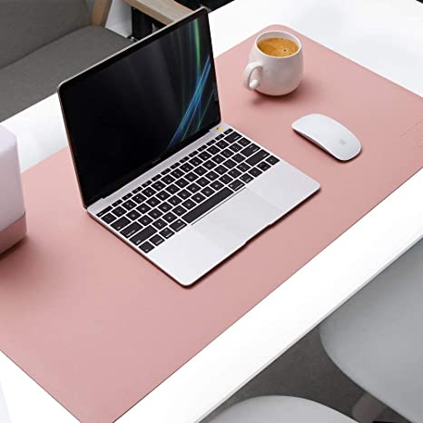 Gaming Mouse Pad Extended ATAILORBIRD Large Desk Mat,31.50x15.75x0.79inch PU Leather Blotter Dual Sided Non Slip Water Resistant for Keyboard and Mouse (Pink&Silver)
